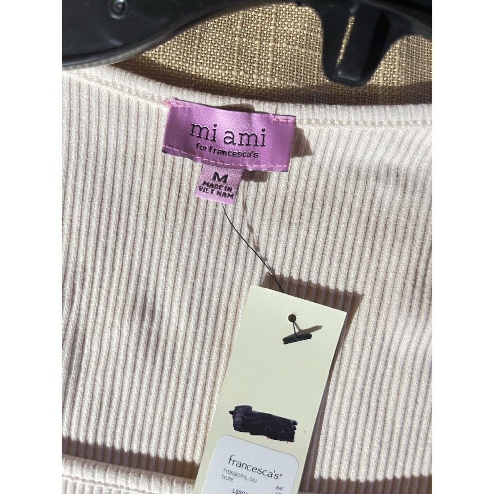Mi Ami Francesca's Ribbed Square Neck Long Sleeve Top Taupe WT - Picture 4 of 6